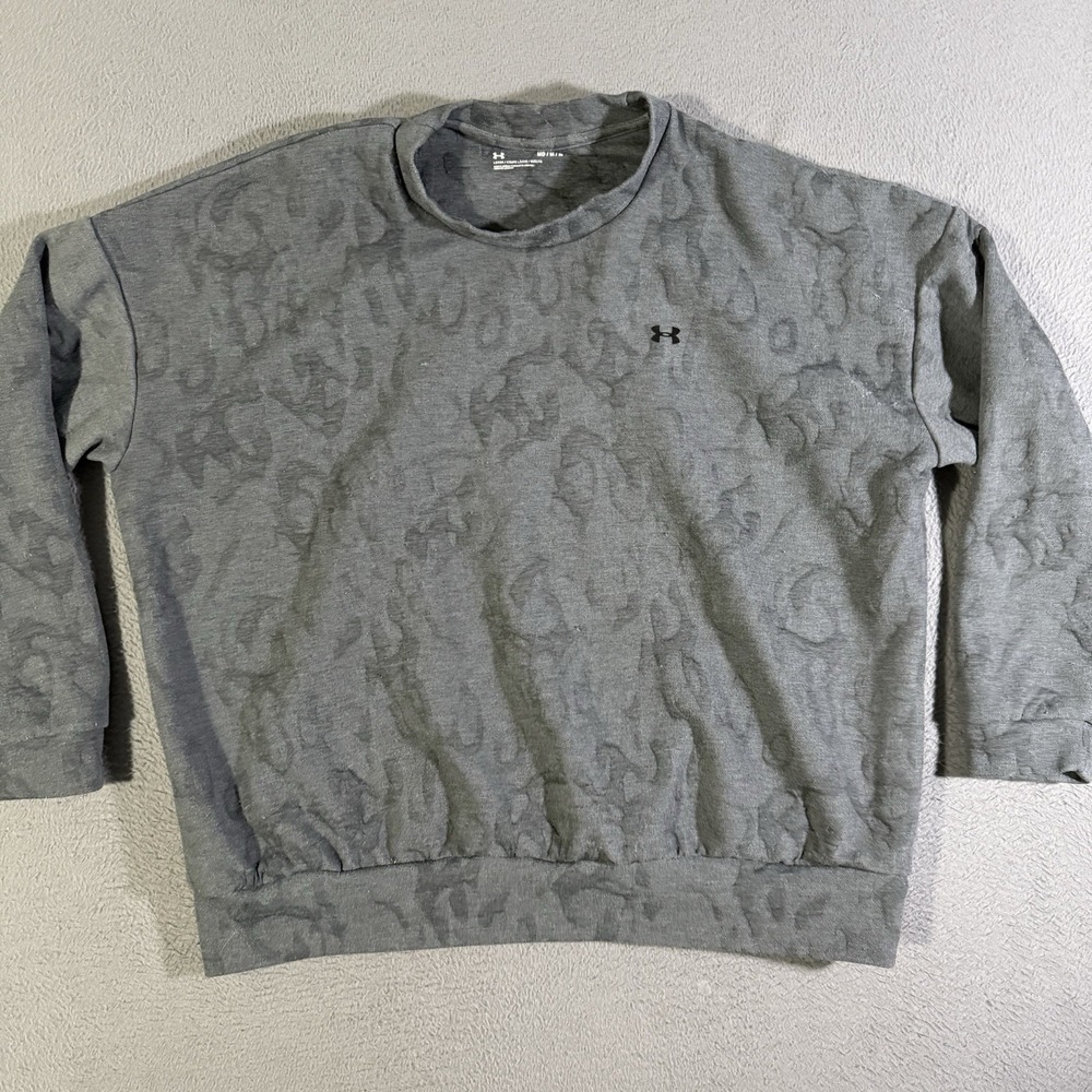 Under Armour Sweater Mens Medium Gray Crewneck Sweatshirt Geometric Textured Gym